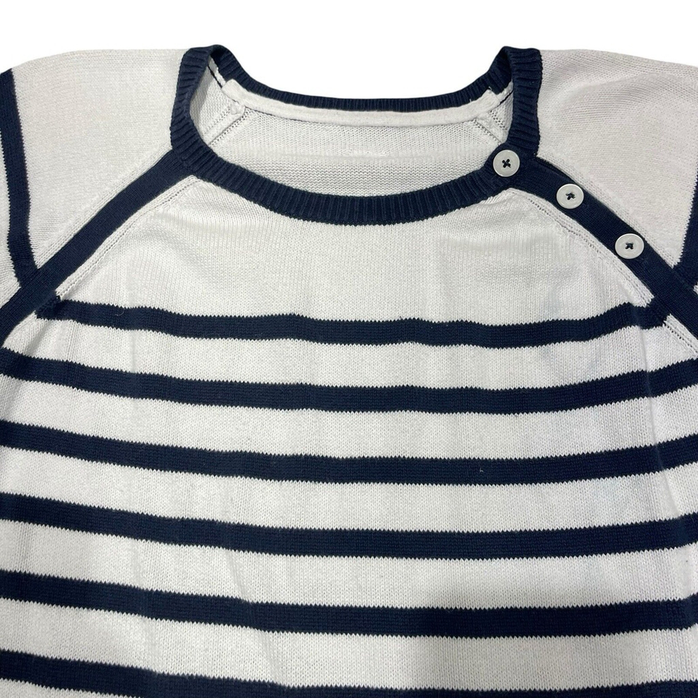 Nautica Womens White & Navy Horizontal Striped Nautrical Sweater 3 Buttons Large - Picture 4 of 10